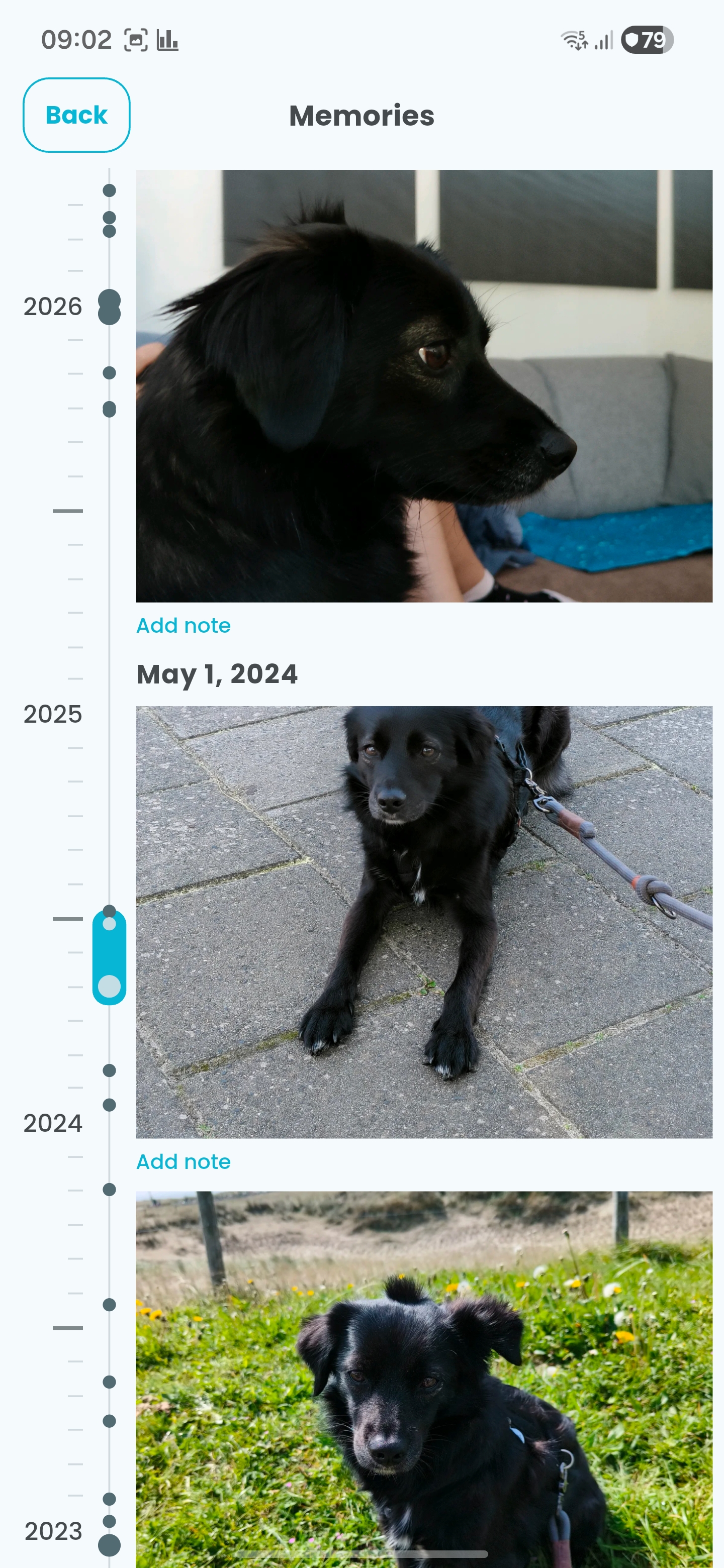 Memories screen with pet photos